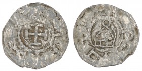 Germany. Konstanz. Otto III to Heinrich II 983-1002-1024. AR Denar (18mm, 1.01g). Konstanz mint. Cross potent / Church façade. Dbg. 1012 & 1838; Dbg. ...
