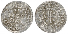 The Netherlands. North or West Netherland. Ca 990-1000. AR Denar (19mm, 0.82g). Unknown mint in Western or Northern Netherlands. SO / IIIOIO / Λ, in t...