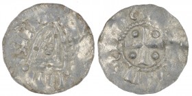 The Netherlands. Friesland. Ca 1000. AR Denar (20.5mm, 0.85g). Uncertain mint in Friesland. High triangle with cross on top and in center / Cross with...