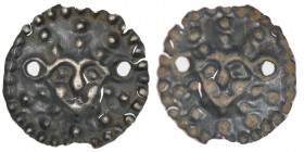 Unknown. 12 century. AR(?) Bracteate(?) (15mm, 0.31g). Head facing, three dotted lines as hair, four dotted lines underneath, circle around of dots. P...