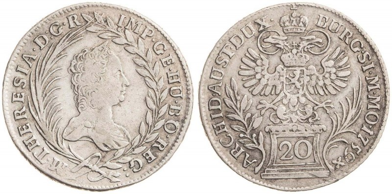 MARIA THERESA (1740 - 1780)&nbsp;
20 Kreuzer, 1759, 6,55g, Praha. Her 925&nbsp;...