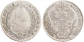 MARIA THERESA (1740 - 1780)&nbsp;
20 Kreuzer, 1774, 6,11g, I.C.F.A., Wien. Her 856&nbsp;

EF | EF