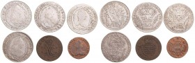 MARIA THERESA (1740 - 1780)&nbsp;
Lot 6 coins - 20 Kreuzer (4 pcs, 1763. 1765, 1778. 1779), Liard (1 pcs), 1 Kreuzer (1 pcs), 31,09g&nbsp;

VF | VF