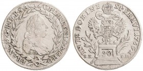 FRANCIS I STEPHEN (1740 - 1765)&nbsp;
20 Kreuzer, 1765, 6,52g, B.O./ S.K.P.D. Her 341&nbsp;

about EF | about EF