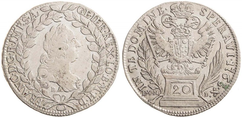 FRANCIS I STEPHEN (1740 - 1765)&nbsp;
20 Kreuzer, 1765, 6,46g, B.A./ E.V.M.D. H...