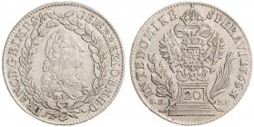 FRANCIS I STEPHEN (1740 - 1765)&nbsp;
20 Kreuzer, 1765, 6,54g, B. I./ S.K.P.D. Her 336&nbsp;

EF | EF
