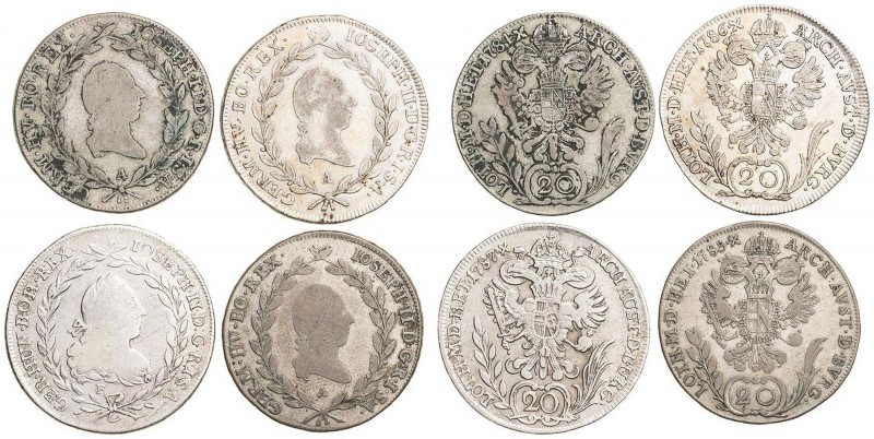 JOSEPH II (1765 - 1790)&nbsp;
Lot 4 coins - 20 Kreuzer 1784, 1785, 1786, 1787, ...