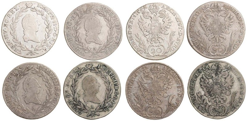 JOSEPH II (1765 - 1790)&nbsp;
Lot 4 coins - 20 Kreuzer 1783, 1784 (2 pcs), 1786...