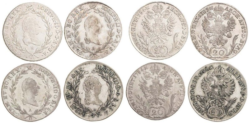 JOSEPH II (1765 - 1790)&nbsp;
Lot 4 coins - 20 Kreuzer 1782, 1784 (2 pcs), 1790...