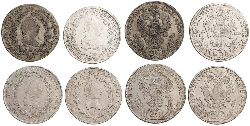 JOSEPH II (1765 - 1790)&nbsp;
Lot 4 coins - 20 Kreuzer 1776, 1783, 1786, 1787, ...