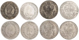JOSEPH II (1765 - 1790)&nbsp;
Lot 4 coins - 20 Kreuzer 1776, 1783, 1786, 1787, 25,89g&nbsp;

VF | VF