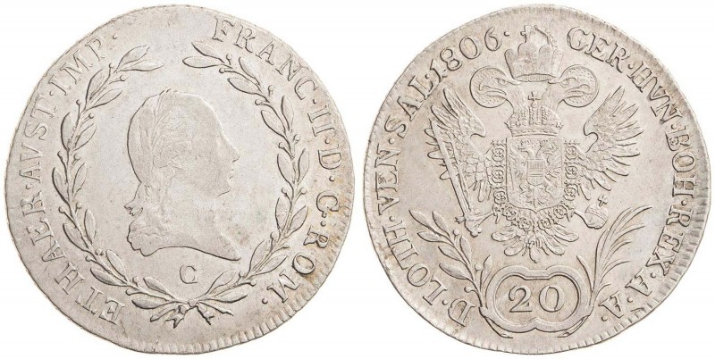 FRANCIS II / I (1972 - 1806 - 1835)&nbsp;
20 Kreuzer, 1806, 6,63g, C. Früh 272&...