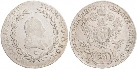 FRANCIS II / I (1972 - 1806 - 1835)&nbsp;
20 Kreuzer, 1806, 6,63g, C. Früh 272&nbsp;

EF | about UNC