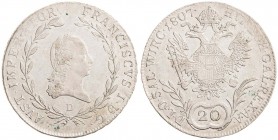 FRANCIS II / I (1972 - 1806 - 1835)&nbsp;
20 Kreuzer, 1807, 6,64g, D. Früh 276&nbsp;

EF | EF