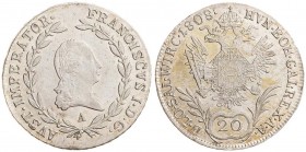 FRANCIS II / I (1972 - 1806 - 1835)&nbsp;
20 Kreuzer, 1808, 6,65g, A. Früh 277&nbsp;

UNC | UNC