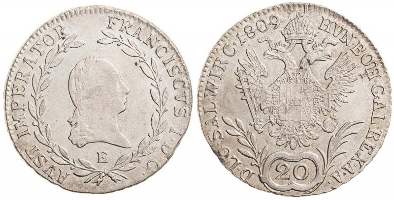 FRANCIS II / I (1972 - 1806 - 1835)&nbsp;
20 Kreuzer, 1809, 6,59g, E. Früh 287&...