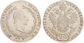 FRANCIS II / I (1972 - 1806 - 1835)&nbsp;
20 Kreuzer, 1830, 6,69g, C. Früh 372&nbsp;

UNC | UNC