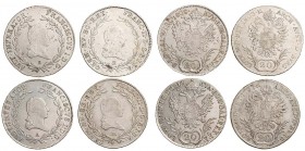 FRANCIS II / I (1972 - 1806 - 1835)&nbsp;
Lot 4 coins - 20 Kreuzer 1797, 1803, 1808, 1814, 25,94g&nbsp;

VF | VF