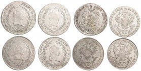 FRANCIS II / I (1972 - 1806 - 1835)&nbsp;
Lot 4 coins - 20 Kreuzer 1803, 1805, 1806, 1808, 26,22g&nbsp;

VF | VF