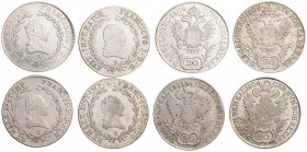 FRANCIS II / I (1972 - 1806 - 1835)&nbsp;
Lot 4 coins - 20 Kreuzer 1805, 1806, 1808, 1809, 26,28g&nbsp;

VF | VF