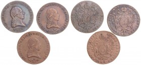 FRANCIS II / I (1972 - 1806 - 1835)&nbsp;
Lot 3 coins - 6 Kreuzer 1800 B (2 pcs), 1800 S (1 pcs), 39,07g&nbsp;

EF | EF
