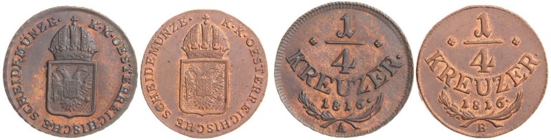 FRANCIS II / I (1972 - 1806 - 1835)&nbsp;
Lot 2 coins - 1/4 Kreuzer 1816 A, 181...