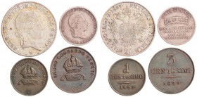 FERDINAND V / I (1835 - 1848)&nbsp;
Lot 4 coins - 20 Kreuzer 1843 M, Silver jeton Milan, 3 Centesimi, 1 Centesimo, 16,88g&nbsp;

VF | VF
