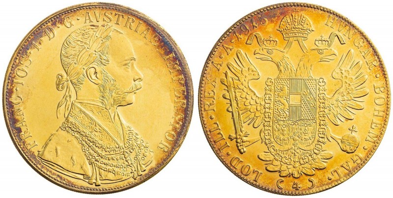 FRANZ JOSEPH I (1848 - 1916)&nbsp;
4 Ducats gold plated pattern coin, 1915, 13,...