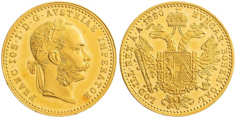 FRANZ JOSEPH I (1848 - 1916)&nbsp;
1 Ducat, 1880, 3,49g, Früh 1239&nbsp;

abo...