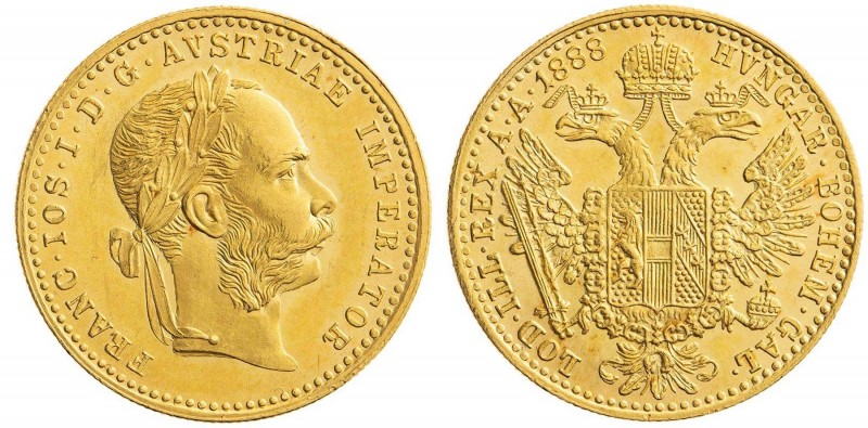 FRANZ JOSEPH I (1848 - 1916)&nbsp;
1 Ducat, 1888, 3,49g, Früh 1247&nbsp;

abo...