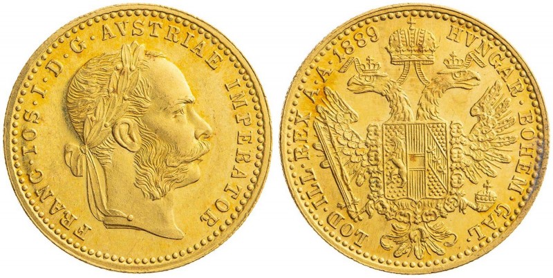 FRANZ JOSEPH I (1848 - 1916)&nbsp;
1 Ducat, 1889, 3,49g, Früh 1248&nbsp;

abo...