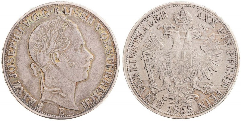 FRANZ JOSEPH I (1848 - 1916)&nbsp;
1 Thaler, 1865, 18,41g, E. Früh 1424&nbsp;
...