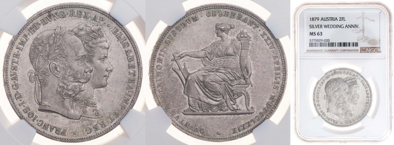 FRANZ JOSEPH I (1848 - 1916)&nbsp;
2 Gulden Silver Wedding, 1879, Früh 1903&nbs...