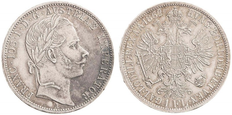 FRANZ JOSEPH I (1848 - 1916)&nbsp;
1 Gulden, 1862, 12,36g, A. Früh 1464&nbsp;
...