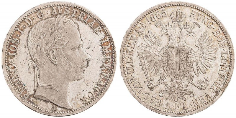 FRANZ JOSEPH I (1848 - 1916)&nbsp;
1 Gulden, 1863, 12,32g, A. Früh 1468&nbsp;
...