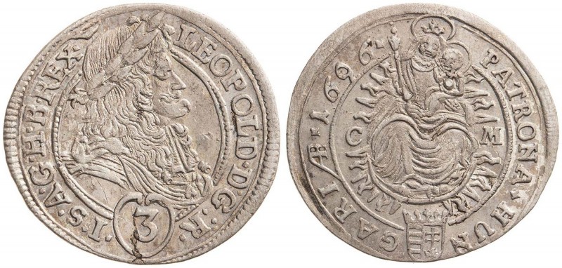 LEOPOLD I (1657 - 1705)&nbsp;
3 Kreuzer, 1696, 1,59g, CM (Košice). Her 1625&nbs...