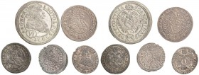 LEOPOLD I (1657 - 1705)&nbsp;
Lot 5 silver coins - 1 Kreuzer (3 pcs), 3 Kreuzer (1 pcs), 6 Kreuzer (1 pcs), 7,34g&nbsp;

VF | EF