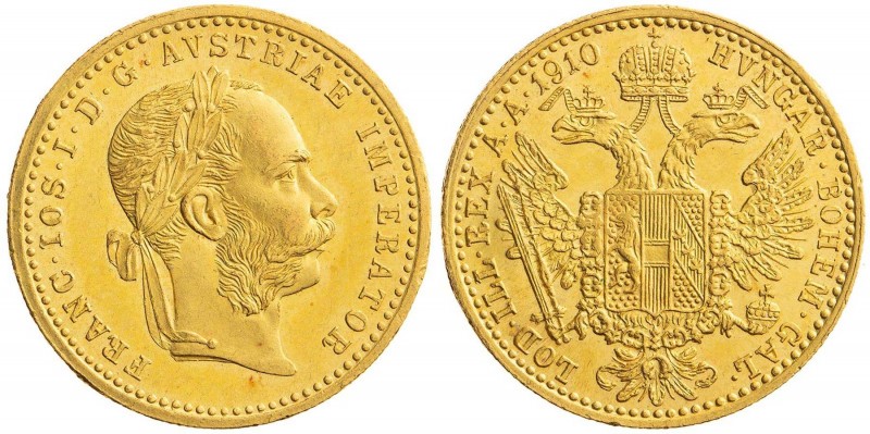 FRANZ JOSEPH I (1848 - 1916)&nbsp;
1 Ducat, 1910, 3,49g, Früh 1269&nbsp;

abo...