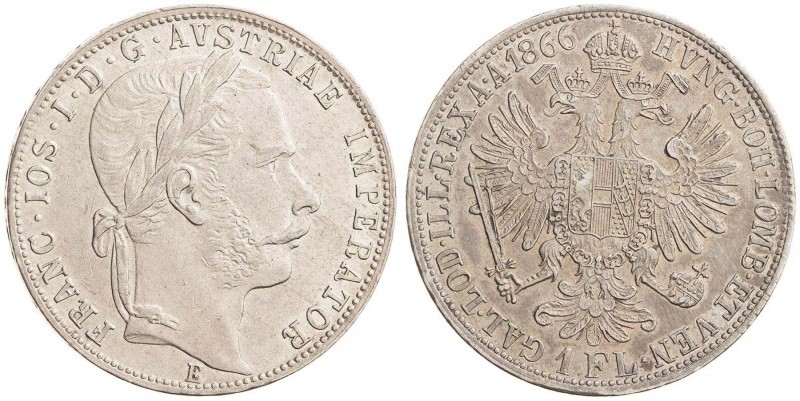 FRANZ JOSEPH I (1848 - 1916)&nbsp;
1 Gulden, 1866, 12,34g, E. Früh 1482&nbsp;
...