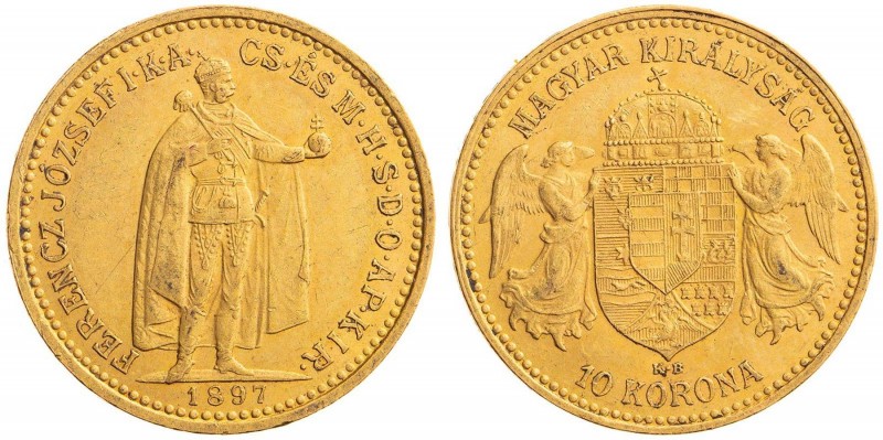 FRANZ JOSEPH I (1848 - 1916)&nbsp;
10 Korona, 1897, 3,38g, KB. Früh 2087&nbsp;...