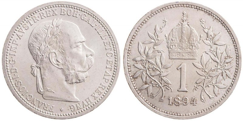 FRANZ JOSEPH I (1848 - 1916)&nbsp;
1 Corona, 1894, 5,03g, Wien. Früh 1967&nbsp;...