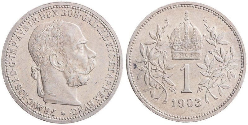 FRANZ JOSEPH I (1848 - 1916)&nbsp;
1 Corona, 1903, 4,99g, Wien. Früh 1976&nbsp;...