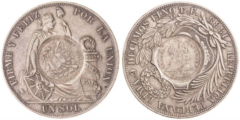 GUATEMALA&nbsp;
1 Sol (Peso), 1888 / 1894, 25g, KM 224&nbsp;

VF | VF