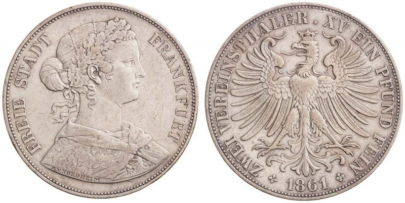 GERMAN STATES FRANKFURT&nbsp;
2 Thaler, 1861, 36,9g, KM 365&nbsp;

VF | VF