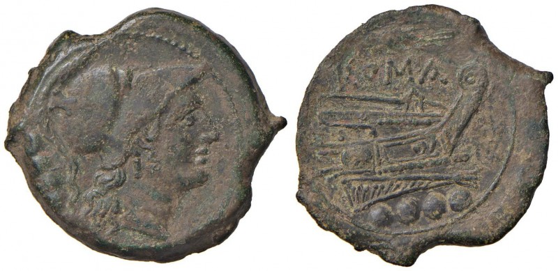 Anonime - Triente (211-210 a.C.) Testa elmata di Minerva a d. - R/ Prua a d., so...