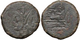 Anonime - Serie farfalla e grappolo (169-158 a.C.) Asse - Testa di Giano - R/ Prua di nave a d. - Cr. 184/1a AE (g 26,60)
MB