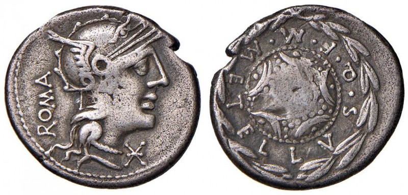 Caecilia - M. Caecilius Q. f Q.n. Metellus - Denario (127 a.C.) Testa di Roma a ...