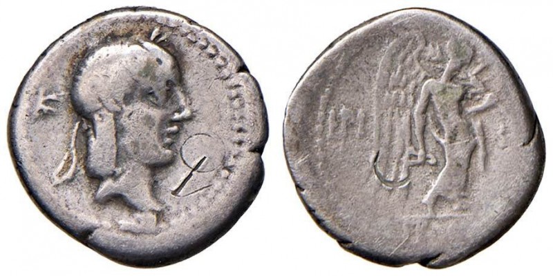 Calpurnia - L. Piso Frugi - Quinario (64 a.C.) Testa di Apollo a d. - R/ La Vitt...