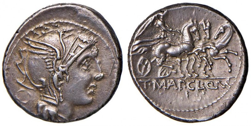 Claudia - AP. Claudius Pulcher - Denario (11-110 a.C.) Testa di Roma a d. - R/ L...