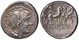 Claudia - AP. Claudius Pulcher - Denario (11-110 a.C.) Testa di Roma a d. - R/ La Vittoria su triga - B. 2; Cr. 299/1a AG (g 3,98) Graffio al D/
qSPL